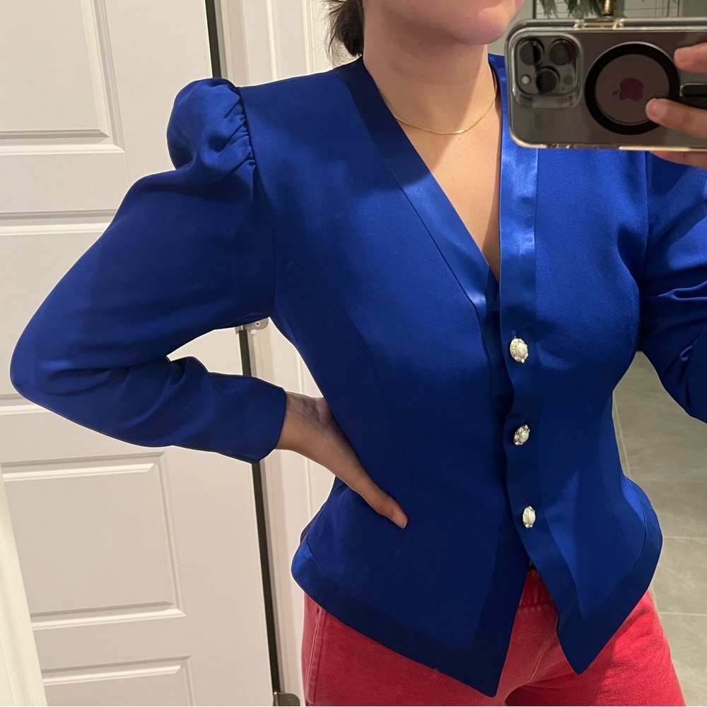 ❌SOLD❌STUNNING Vintage Royal Blue Suit Blazer - Picture 6 of 8